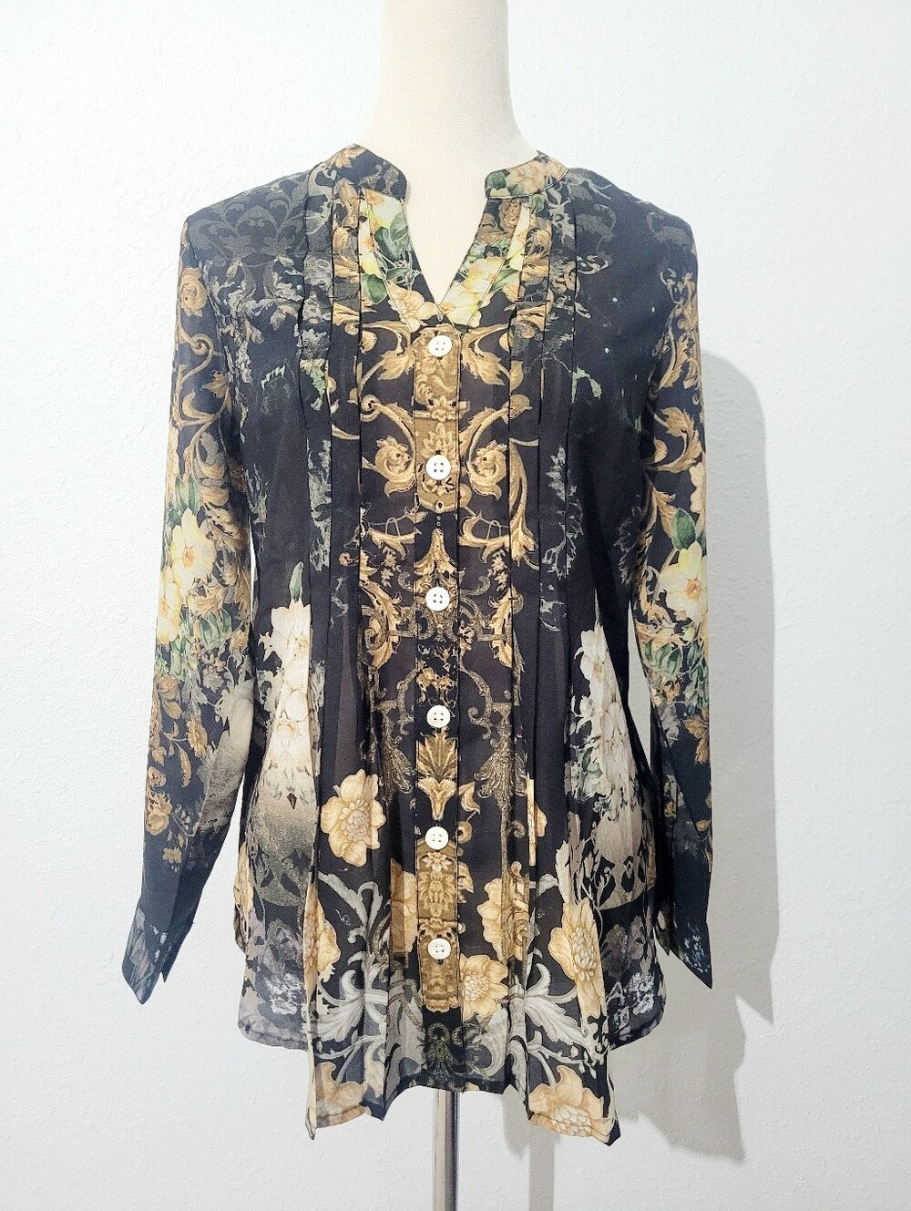 Soft Surroundings Sheer Floral Baroque Tunic Blouse Womens Size Small Boho New - Picture 2 of 14
